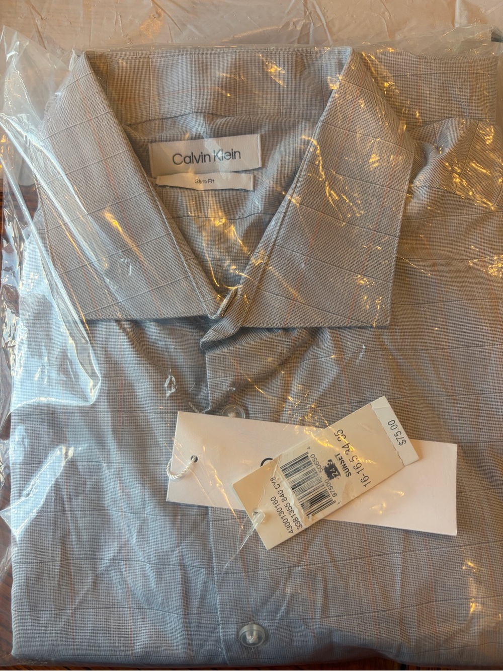 Calvin Klein Men's Light Gray Checked Dress Shirt